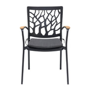 Portals Outdoor 5 piece Dining Table Set in Black Finish and Natural Teak Wood Accent Top - Furniture City (CA)l