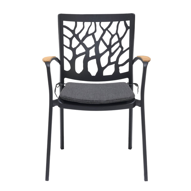 Portals Outdoor 5 piece Dining Table Set in Black Finish and Natural Teak Wood Accent Top - Furniture City (CA)l