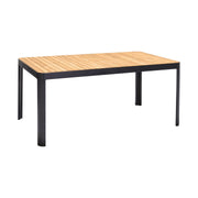 Portals Outdoor 5 piece Dining Table Set in Black Finish and Natural Teak Wood Accent Top - Furniture City (CA)l