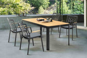 Portals Outdoor 5 piece Dining Table Set in Black Finish and Natural Teak Wood Accent Top - Furniture City (CA)l