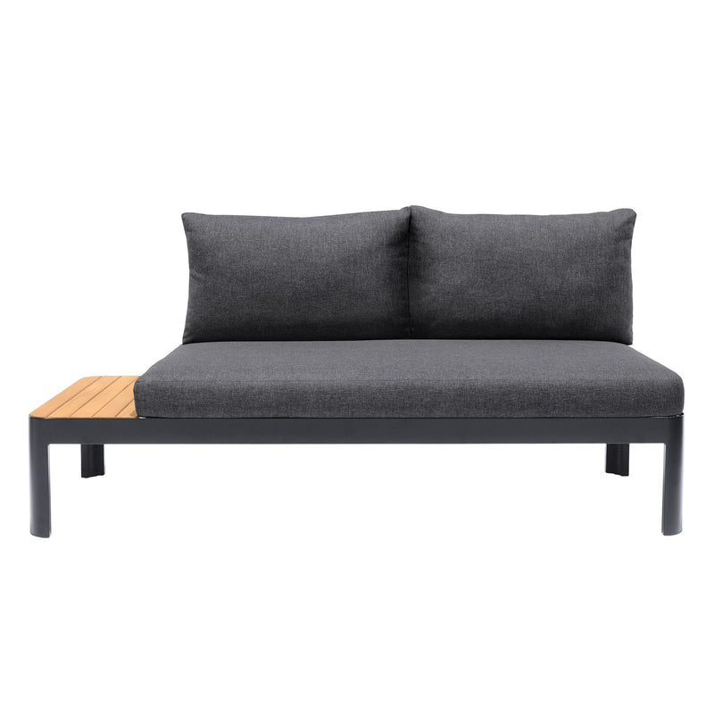 Portals Outdoor 2 piece Sofa Set in Black Finish with Natural Teak Wood Accent - Furniture City (CA)l