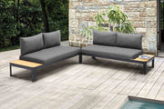 Portals Outdoor 2 piece Sofa Set in Black Finish with Natural Teak Wood Accent - Furniture City (CA)l