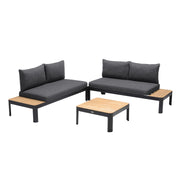Portals Outdoor 3 Piece Sofa Set in Black Finish with Natural Teak Wood Top Accent - Furniture City (CA)l