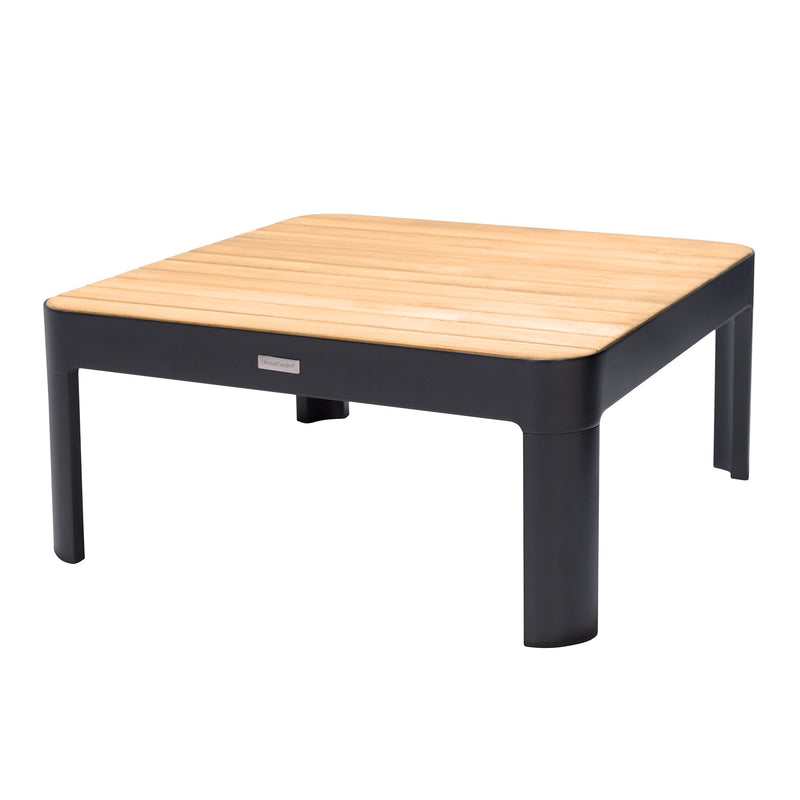 Portals Outdoor 3 Piece Sofa Set in Black Finish with Natural Teak Wood Top Accent - Furniture City (CA)l