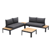 Portals Outdoor 4 Piece Sofa set in Black Finish with Natural Teak Wood Top Accent - Furniture City (CA)l