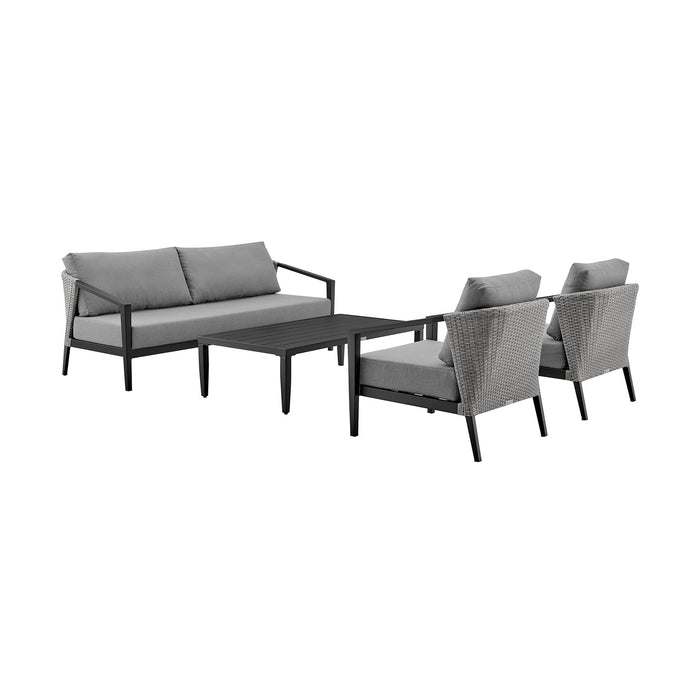 Palma Wicker and Aluminum Outdoor Sofa in Black and Dark Gray