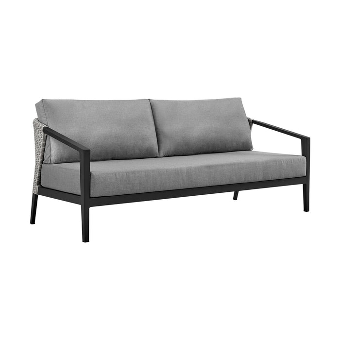 Palma Wicker and Aluminum Outdoor Sofa in Black and Dark Gray
