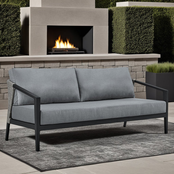 Palma Wicker and Aluminum Outdoor Sofa in Black and Dark Gray