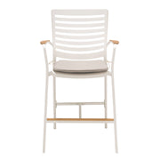 Portals 5 Piece Outdoor Patio Aluminum Bar Set with Natural Teak wood Accent Top in Light Matte Sand Finish - Furniture City (CA)l