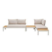 Portals Outdoor 3 Piece Sofa Set in Light Matte Sand Finish with Natural Teak Wood Top Accent - Furniture City (CA)l