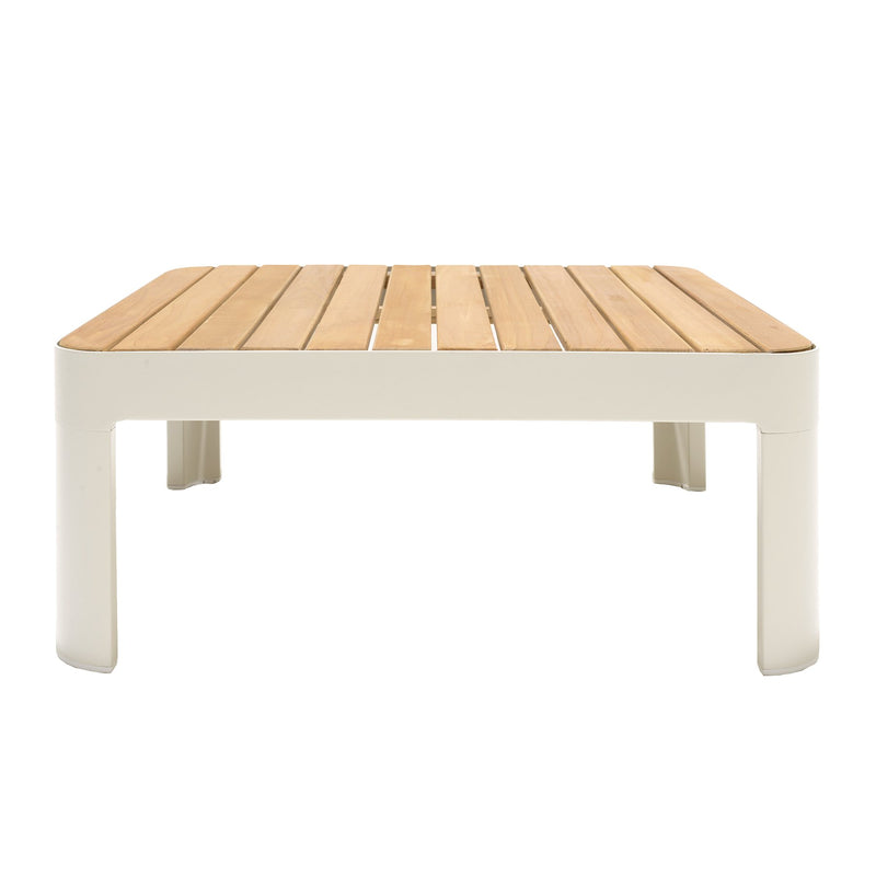 Portals Outdoor 3 Piece Sofa Set in Light Matte Sand Finish with Natural Teak Wood Top Accent - Furniture City (CA)l