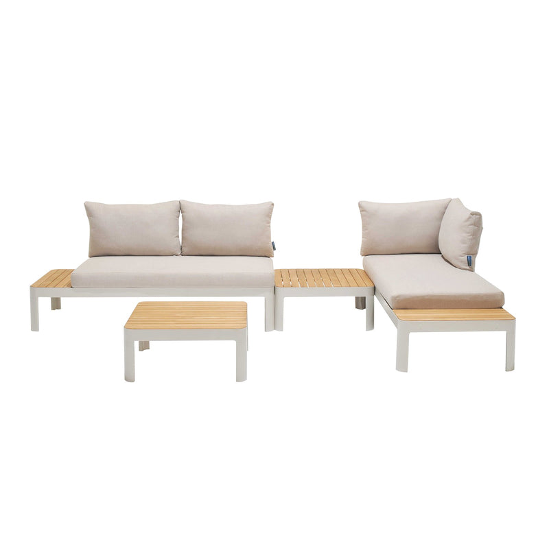 Portals Outdoor 4 Piece Sofa set in Matte Sand Finish with Natural Teak Wood - Furniture City (CA)l