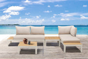 Portals Outdoor 4 Piece Sofa set in Matte Sand Finish with Natural Teak Wood - Furniture City (CA)l