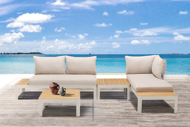 Portals Outdoor 4 Piece Sofa set in Matte Sand Finish with Natural Teak Wood - Furniture City (CA)l