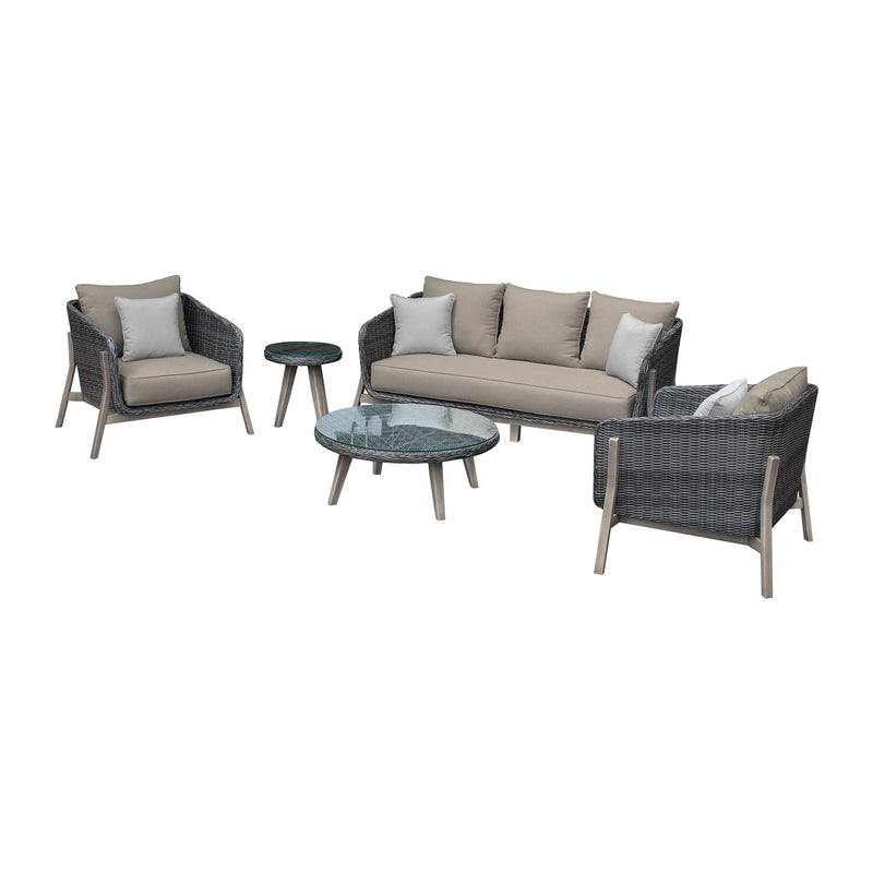 Pismo 5-Piece Outdoor Patio Furniture Set in Acacia Wood and Wicker with Taupe Cushions - Furniture City (CA)l