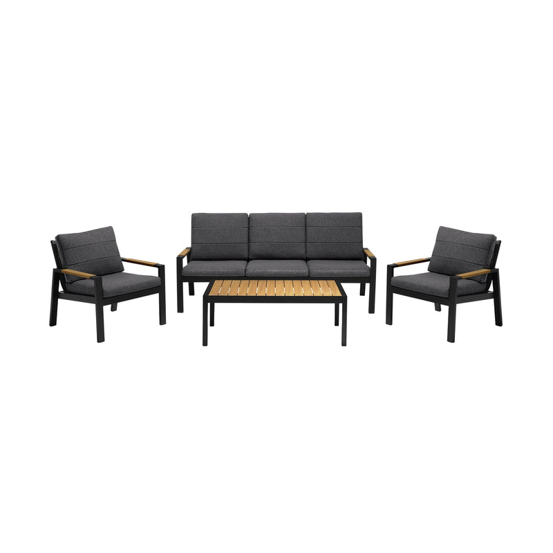 Panama Outdoor 4 Piece Black Aluminum Sofa Seating Set with Dark Gray Olefin - Furniture City (CA)l