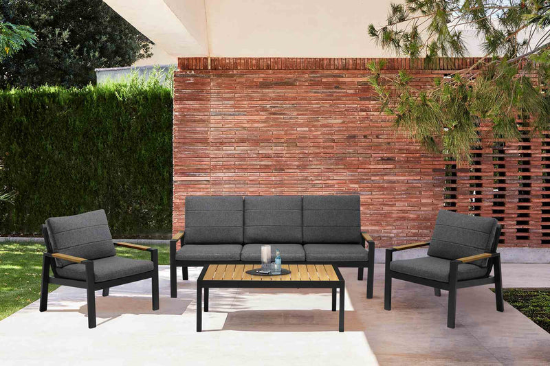 Panama Outdoor 4 Piece Black Aluminum Sofa Seating Set with Dark Gray Olefin - Furniture City (CA)l