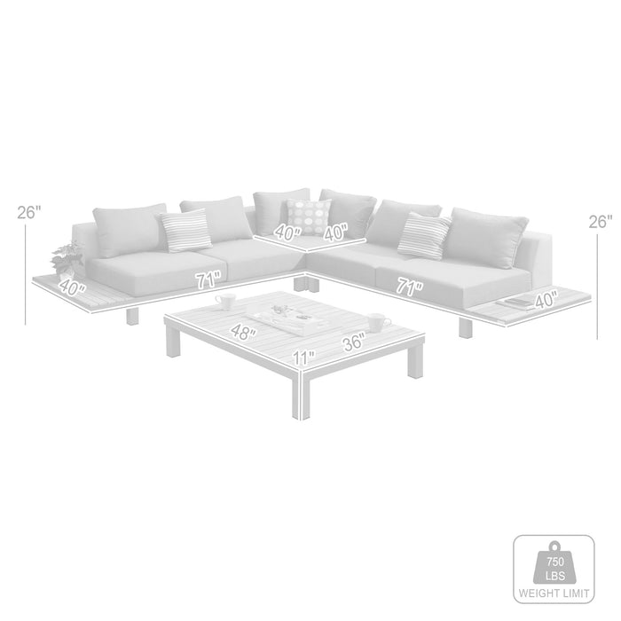 Polo 4 piece Outdoor Sectional Set with Dark Gray Cushions and Modern Accent Pillows