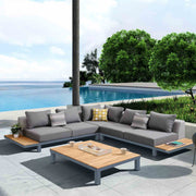 Polo 4 piece Outdoor Sectional Set with Dark Gray Cushions and Modern Accent Pillows - Furniture City (CA)l