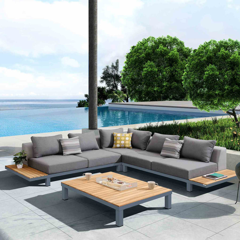 Polo 4 piece Outdoor Sectional Set with Dark Gray Cushions and Modern Accent Pillows - Furniture City (CA)l