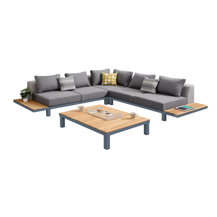 Polo Aluminum and Teak Wood Outdoor Coffee Table in Gray