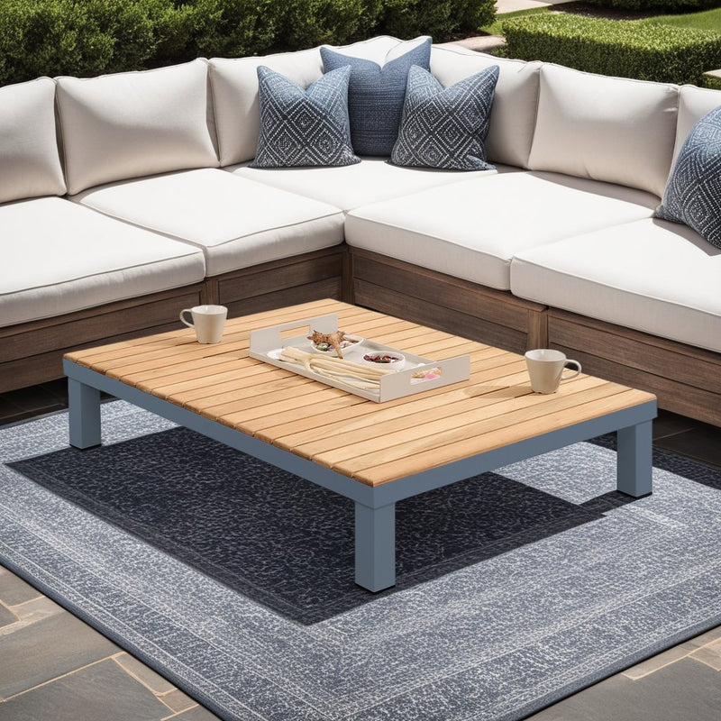Polo Aluminum and Teak Wood Outdoor Coffee Table in Gray - Furniture City (CA)l