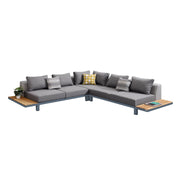 Polo Aluminum and Teak Wood Outdoor Sectional Sofa in Gray - Furniture City (CA)l