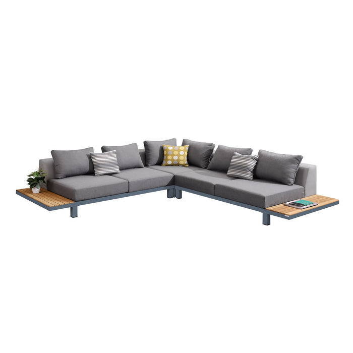 Polo Aluminum and Teak Wood Outdoor Sectional Sofa in Gray