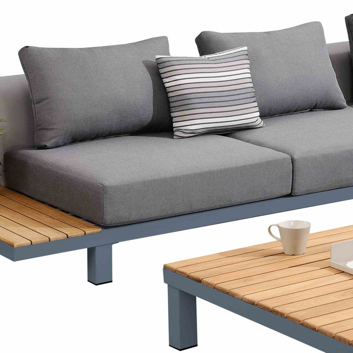 Polo Aluminum and Teak Wood Outdoor Sectional Sofa in Gray