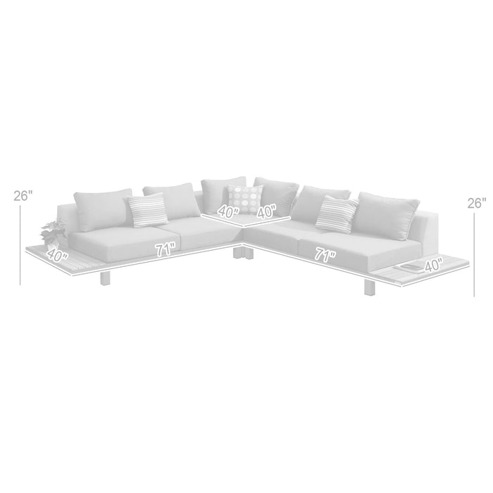 Polo Aluminum and Teak Wood Outdoor Sectional Sofa in Gray