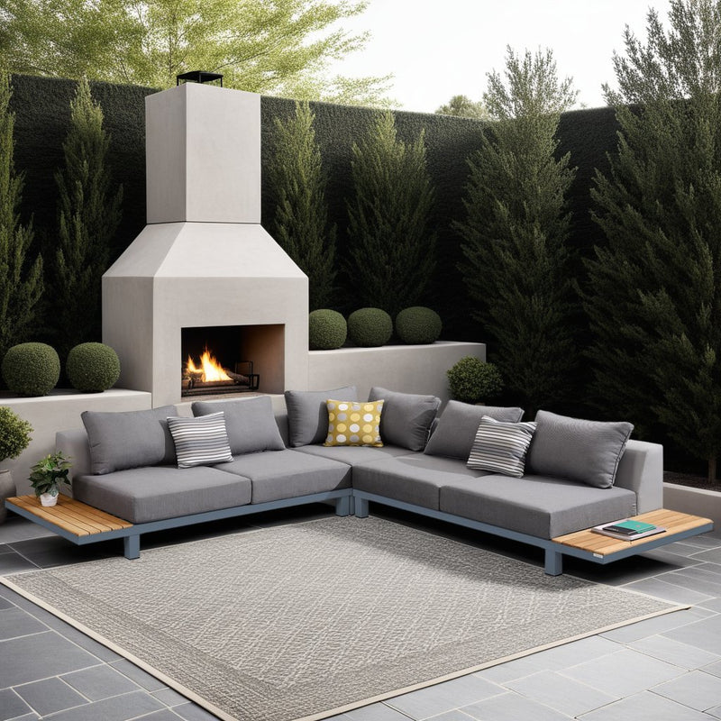 Polo Aluminum and Teak Wood Outdoor Sectional Sofa in Gray - Furniture City (CA)l