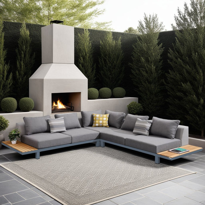 Polo Aluminum and Teak Wood Outdoor Sectional Sofa in Gray