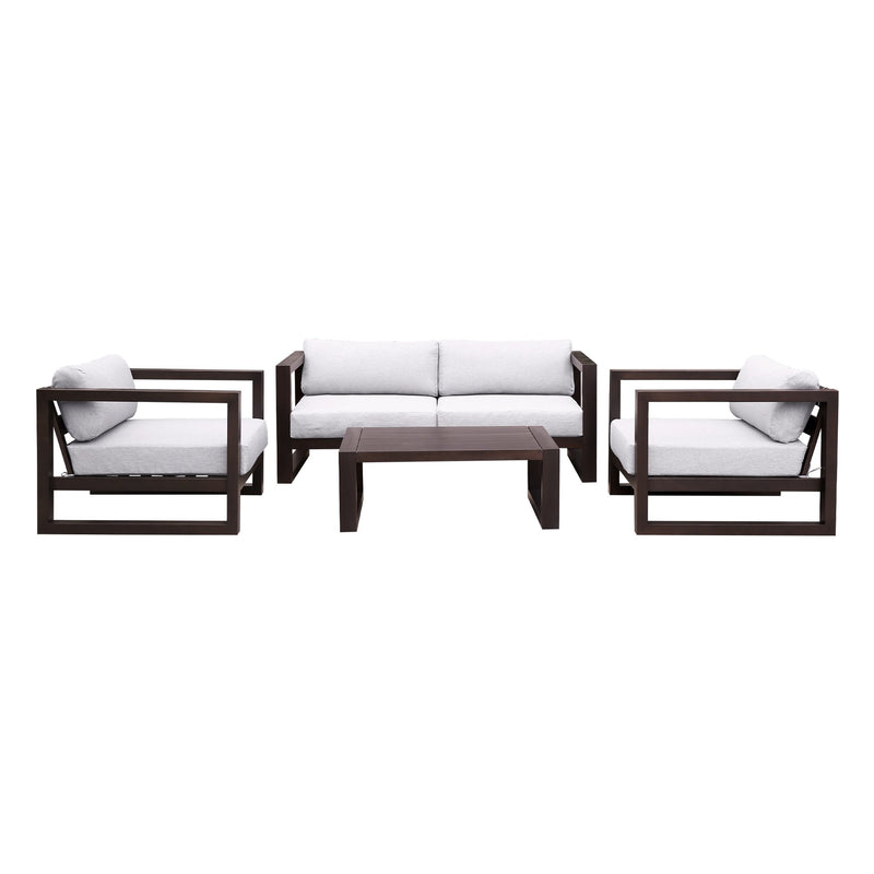Paradise 4 Piece Outdoor Dark Eucalyptus Wood Sofa Seating Set with Gray Cushions - Furniture City (CA)l