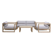 Paradise 4 Piece Outdoor Light Eucalyptus Wood Sofa Seating Set with Gray Cushions - Furniture City (CA)l