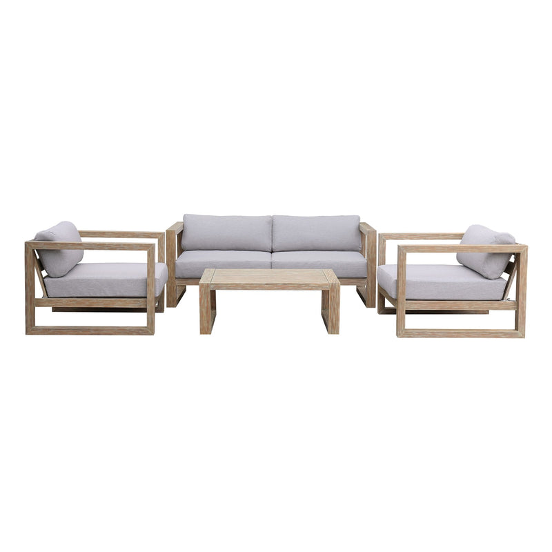 Paradise 4 Piece Outdoor Light Eucalyptus Wood Sofa Seating Set with Gray Cushions - Furniture City (CA)l