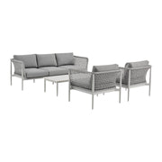 Rhodes Outdoor Patio 4 Piece Conversation Set in Aluminum with Sintered Stone and Gray Cushions - Furniture City (CA)l