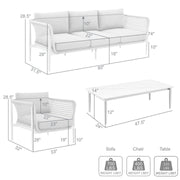 Rhodes Outdoor Patio 4 Piece Conversation Set in Aluminum with Sintered Stone and Gray Cushions - Furniture City (CA)l