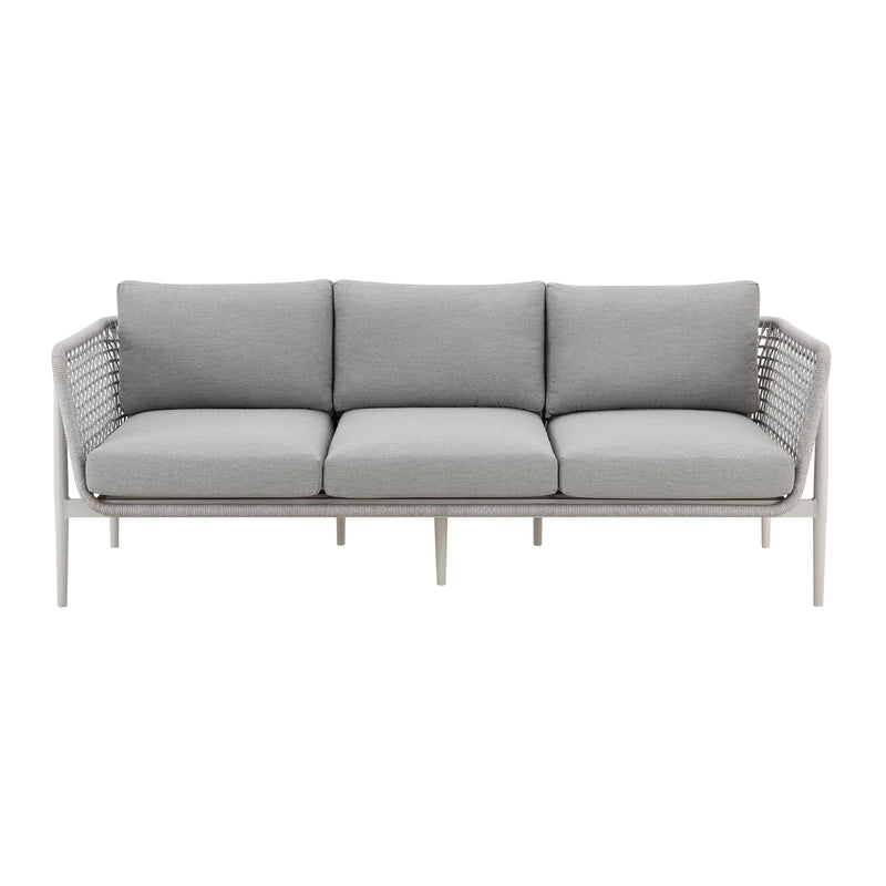 Rhodes Outdoor Patio 4 Piece Conversation Set in Aluminum with Sintered Stone and Gray Cushions - Furniture City (CA)l