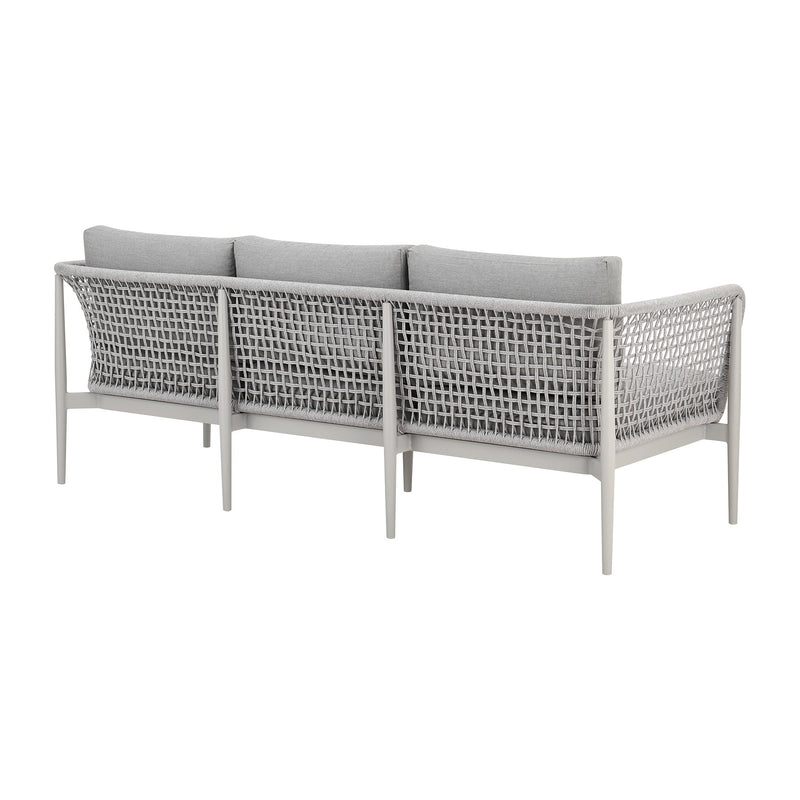 Rhodes Outdoor Patio 4 Piece Conversation Set in Aluminum with Sintered Stone and Gray Cushions - Furniture City (CA)l