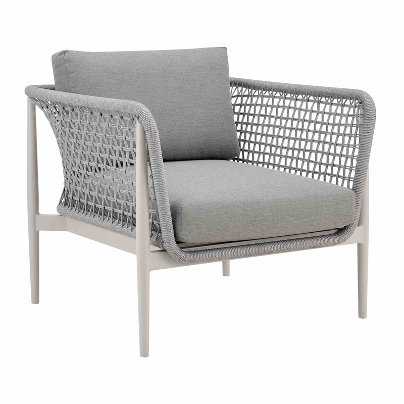 Rhodes Outdoor Patio 4 Piece Conversation Set in Aluminum with Sintered Stone and Gray Cushions - Furniture City (CA)l
