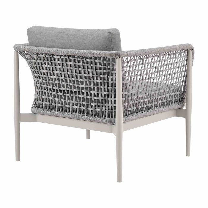 Rhodes Outdoor Patio 4 Piece Conversation Set in Aluminum with Sintered Stone and Gray Cushions