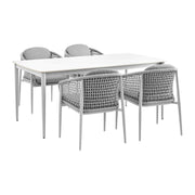 Rhodes Outdoor Patio 5 Piece Dining Set in Aluminum with Sintered Stone and Gray Cushions - Furniture City (CA)l