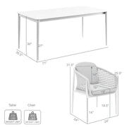 Rhodes Outdoor Patio 5 Piece Dining Set in Aluminum with Sintered Stone and Gray Cushions - Furniture City (CA)l