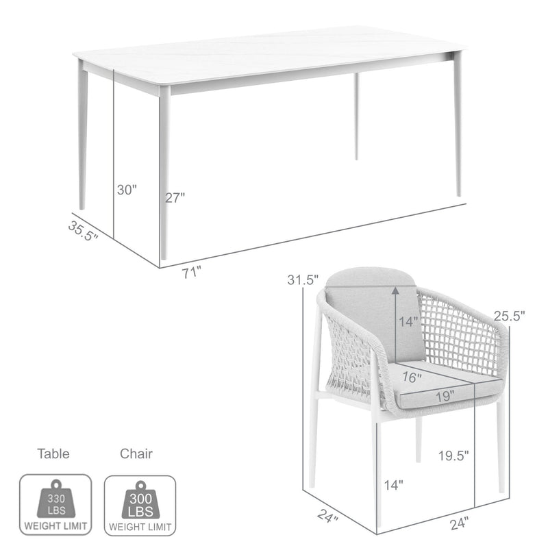 Rhodes Outdoor Patio 5 Piece Dining Set in Aluminum with Sintered Stone and Gray Cushions - Furniture City (CA)l