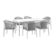 Rhodes Outdoor Patio 7 Piece Dining Set in Aluminum with Sintered Stone and Gray Cushions - Furniture City (CA)l