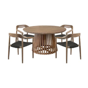 Escondido Santo Outdoor Patio 5 Piece Round Dining Set in Eucalyptus Wood and Charcoal Rope - Furniture City (CA)l