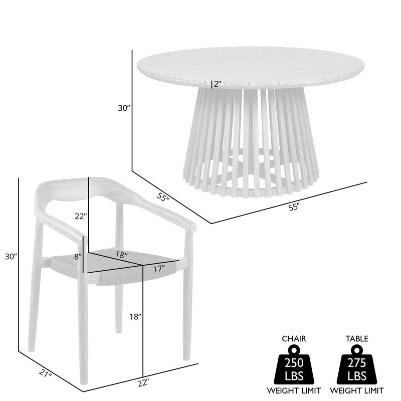 Escondido Santo Outdoor Patio 5 Piece Round Dining Set in Eucalyptus Wood and Charcoal Rope - Furniture City (CA)l