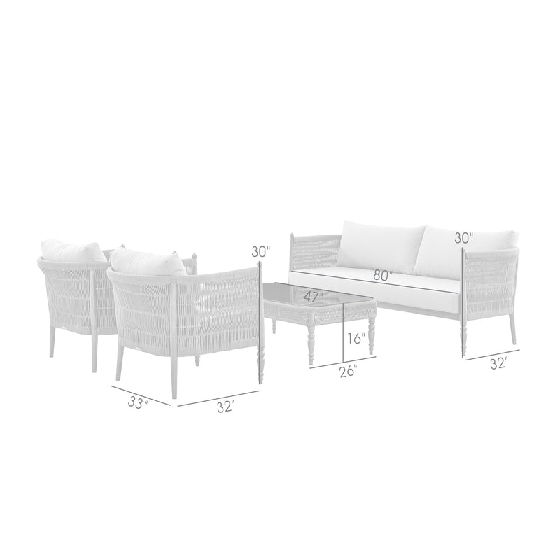 Safari 4 Piece Outdoor Aluminum and Rope Seating Set with Gray Cushions - Furniture City (CA)l
