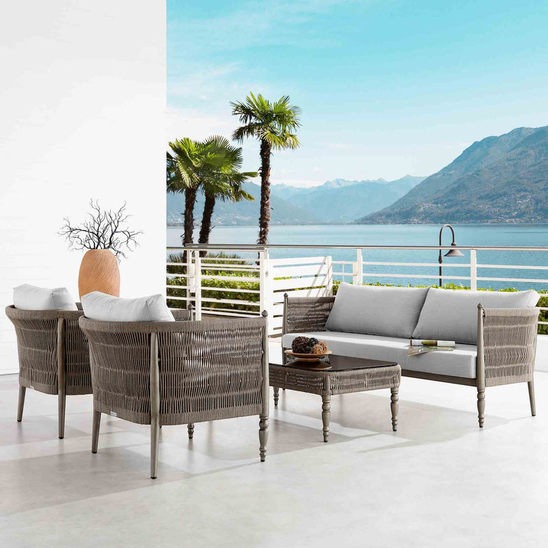 Safari 4 Piece Outdoor Aluminum and Rope Seating Set with Gray Cushions - Furniture City (CA)l