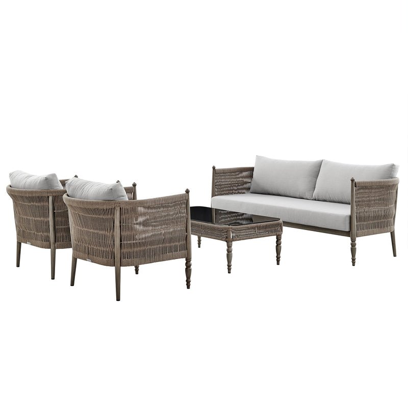 Safari Aluminum and Rope Outdoor Chair in Brown with Gray Cushions - Furniture City (CA)l